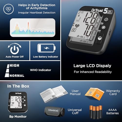 Image of Dr Trust USA Intellitrack 131 Fully Automatic Atrial Fibrillation Portable Digital Blood Pressure Monitor BP Machine For Hypertension & Managing Heart Health, BP Apparatus For Home & Clinic Use, Most Accurate Measurement, USB Compatible with Backlight & MDI Technology