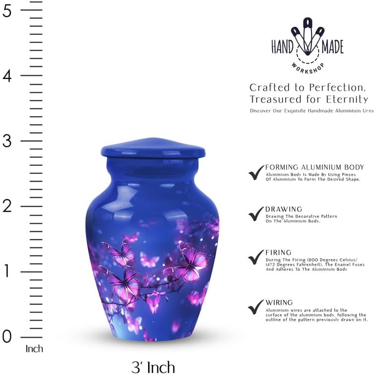 Purple Butterfly Urn - Cremation Urn for Men & Women - Decorative Urns for Ash - Mini Keepsake for Adult Human Ashes - 3 Inch - Pack of 1