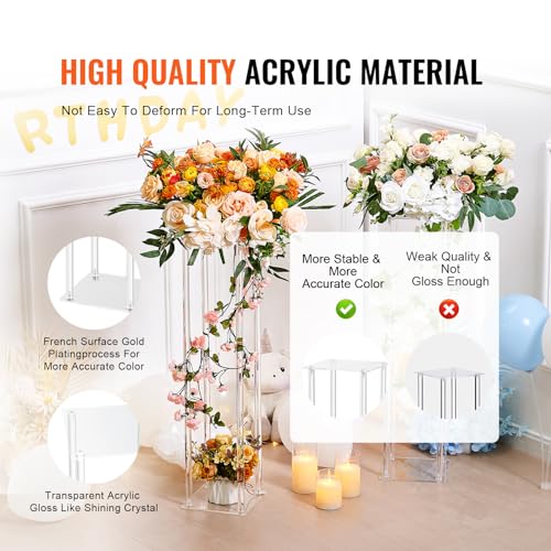 VEVOR 2PCS 31.5inch/80cm High Wedding Flower Stand, with Acrylic Laminate,Acrylic Vase Column Geometric Centerpiece Stands, Floral Display Rack for T-Stage Events Reception, Party Decoration Home by VEVOR - Image 3