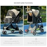PawHut Hundewagen 2 in 1 Hundebuggy klappbar für Hunde & Katzen bis 10 kg Katzenbuggy mit Kissen Netzfenstern Türen Aufbewahrungskorb Katzenwagen Buggy Khaki