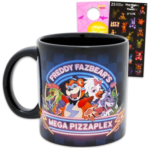 Five Nights at Freddys Drinkware Bundle Bundle with Freddy Fazbears Mega PizzaPlex 16 oz Black Ceramic Mug Plus More | FNAF Home Decor