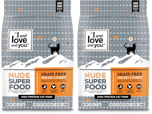 Image of I AND LOVE AND YOU Nude Super Food Dry Cat Food - Turkey + Chicken - Grain Free, High Protein, No Fillers, Superfoods, 5lb Bag (Pack of 2)