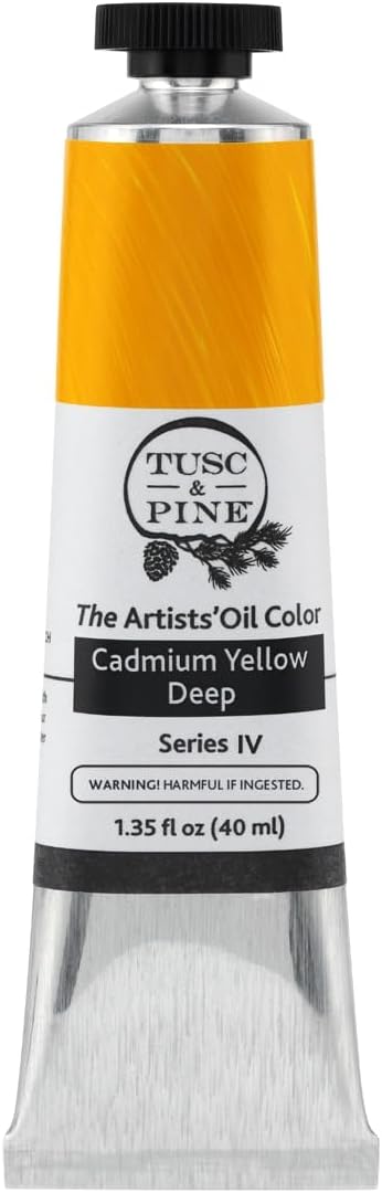 Tusc & Pine Artist Oil Paint - Cadmium Yellow Deep, 40 ml, Non-Yellowing, Rich & Creamy Consistency, Maximum Pigment Load, Small Batch Milled Oil Paints Made in the USA for Professional Artists