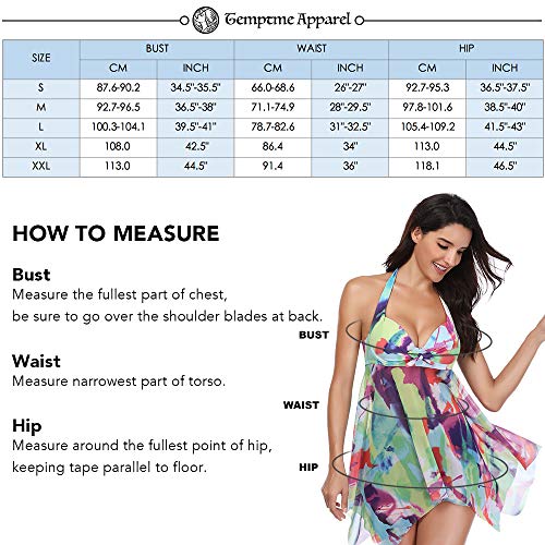 Temptme Women Swimsuit Two Piece Tankini Swimdress Halter Tank Top with Boyshort (Green Floral, Large(US 12-14))