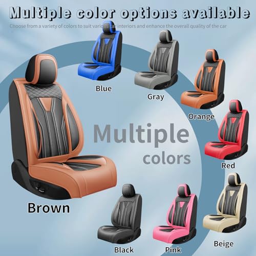 Image of Car Seat Covers Compatible with Chevy Equinox 2011-2026, Premium Leather Breathable, Wear Resistant, Airbag Compatible, All-Weather Protection & Full Coverage, 2 Front Seat Brown&Black