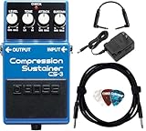 Boss CS-3 Compressor/Sustainer Bundle with Gearlux Power Supply, Instrument Cable, Patch Cable, and Picks
