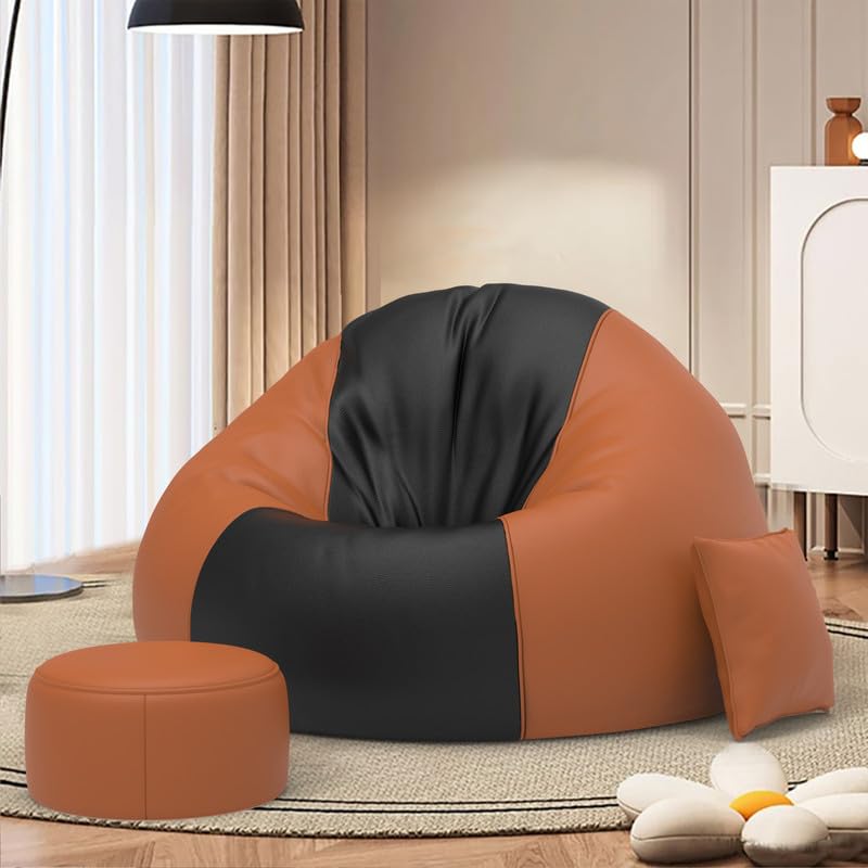 Image of Biggie Bean Bag Chair with Beans Filled 6XL The Evergreen Classics Bean Sofa-Crafted for Comfort-Styled for Elegance with Free Cushion & Footrest (Matching Color : Leatherette Black Tan-Brown)