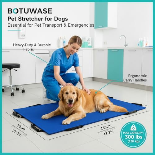 Image of Pet Stretcher for Dogs - Emergency Animal Carrier, 300lb Weight Limit, 44 inchx28 inch Size, with 8 Safety Straps for Easy Transport(Blue)