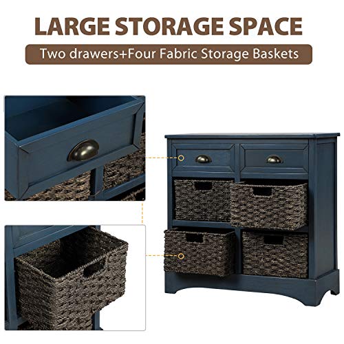 P Purlove Storage Chest Retro Style Storage Cabinet Storage Unit With 2 Wood Drawers And 4 Wicker Baskets For Home Kitchen Entryway Living Room (Antique Navy) #TOP3