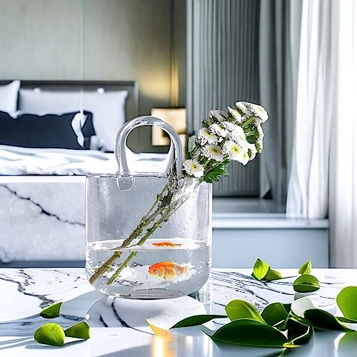 Clear Glass Vase, Handbag Vases For Flowers, Unique Purse Flower Vase With Bag Shape, Fish Bowl Bubble Vase For Home Decor, Centerpieces, Office, Parties, And Weddings #TOP3