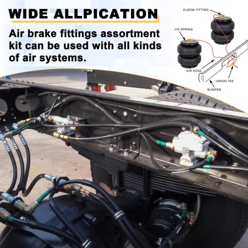 Siptenk Dot Air Fittings 33Pcs, Brass Air Brake Line Fittings 1/4" 3/8" 1/2" Push To Connect Fittings Kit With Tube Cutter Air Brake Connector Kit For Truck Industry Air System #TOP6