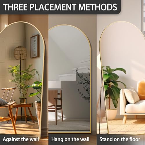 Arched Full Length Mirror, 76x37 Oversized Floor Mirror with Stand, Gold Mirror Full Length, Aluminum Full Body Dressing Mirrors with Arched-Top, Leaning for Living Room, Bedroom