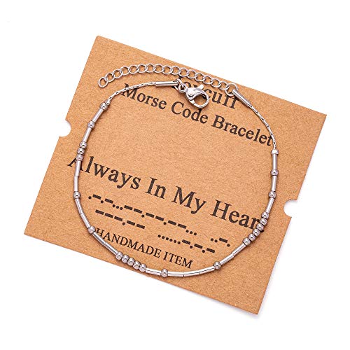 Image of JoycuFF Inspirational Morse Code Bracelets for Women Silver Beads Jewelry Encouragement Mantra Gifts for Her
