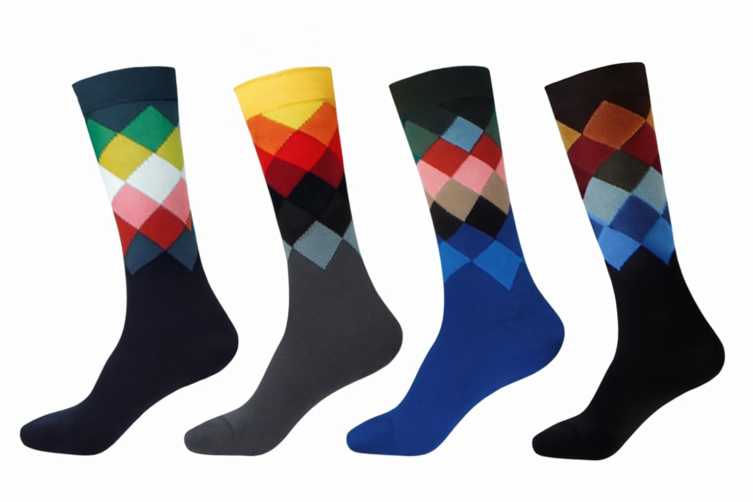 tendsy Men's Colorful Argyle Crew Socks Cotton Soft Comfort Stylish Pattern (Pack of 4) – Formal Casual Office Wear Socks for Men-picture-22