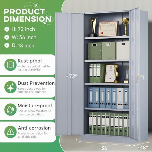 Image of INTERGREAT Metal Storage Cabinet,72 inch Steel Lockable File Cabinet with Locking Doors and Adjustable Shelves,Locking Tool Cabinets for Office,Home,Garage,Gym,School (Cement Grey)