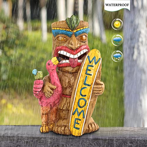 Eptuega Tiki Solar Tiki Statue- Waterproof For Home And Outdoor Statues - Welcome Tiki Garden Surfboard Statues Led For Tiki Bar, Patio, Balcony, Yard, Backyard,Lawn Ornament, 11.42 Inch Tall #TOP3