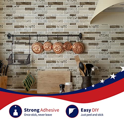 Art3Dwallpanels 10-Sheet Peel And Stick Backsplash Tile Stickers, Stick On Backsplash For Kitchen Stone Design 12"X12", Brown #TOP2