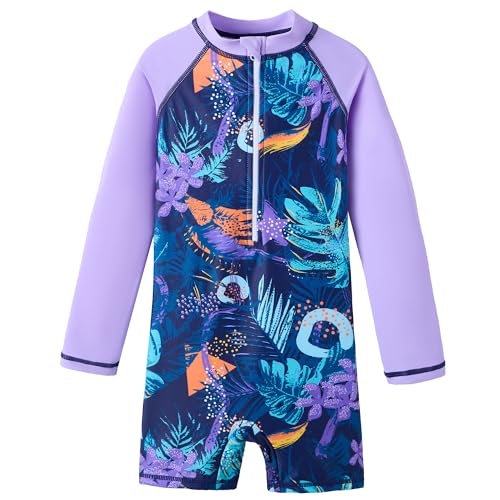 Image of UMELOK Girls Long Sleeve Rash Guard One Piece Swimsuits with UV Protection Sunsuit