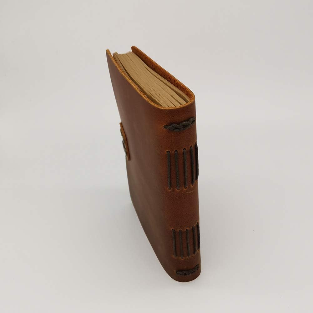 Handcraft Leather Journal with Lined Paper, 120 Sheets Kraft Pages, Leather Strap Closure, Light Brown, 5x7 Inches