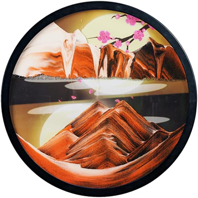 KRIDDR 3D Dynamic Sand Art Round Glass 3D Deep Sea Moving Sandscape Moving Sand Art Picture Display Flowing Sand Frame Relaxing Desktop Home Office Work Decor