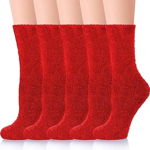 Zhiyu Fluffy Socks for Women Bed Socks 6 Pairs Ladies Slipper Socks Soft Plush Fuzzy Socks Winter Comfy Warm Socks for Christmas Valentines Gifts (Red)
