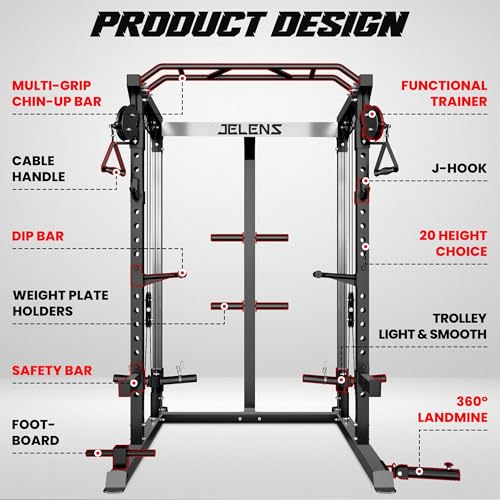 Image of JELENS C21 Power Cage, 2000LBS Multi-Function Power Rack with Independent Dual Pulley System, All-in-One Squat Rack for Cable Crossover, Home Gym Workout Machine