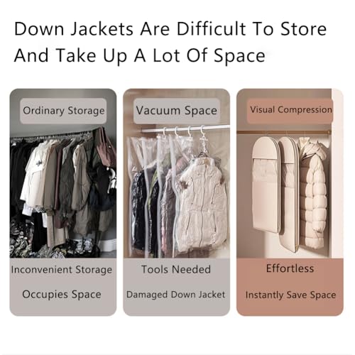 Space Saving Hanging Garment Bag with Self Compression Zipper, Dust Cover Clothes Bags for Down Coat, pace Saver Closet Organizers, for Closet Storage (Pink, M+L+XL)2