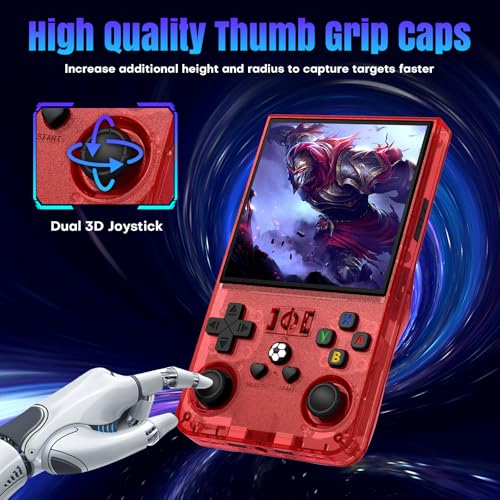 Image of R36MAX Retro Handheld Game Console, 64GB Retro Gaming Console with 4.0 Inch Screen, Portable Video Game Consoles with 4000mAh Battery and Multiple Emulators, Open Linux System (Transparent Red)