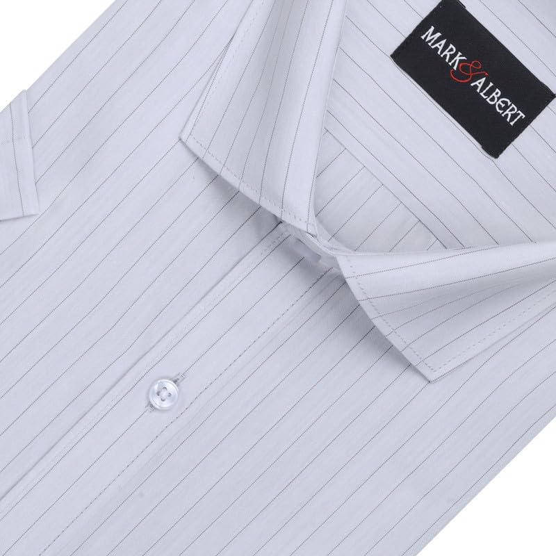Image of MARK & ALBERT Men's Striped Half Sleeves Regular Fit Shirt | Stretchable Fabric