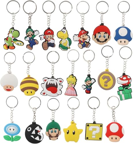 HhBdy 20 Pièces Super Mario Porte Clef, Mignon Pendentif Porte Clés Pendentif de Sac Porte-Clés de Dessin Animé Décoration de Sac D'école pour Enfants Cadeau de Fête D'anniversaire