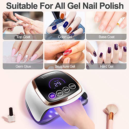 Winjoy Gel UV LED Nail Lamp, 168W UV LED Nail Dryer for Gel Polish with 4 Timer Settings, Auto Sensor and LCD Touch Screen, Professional Gel Polish Light Curing Lamp for Salon and Home Use