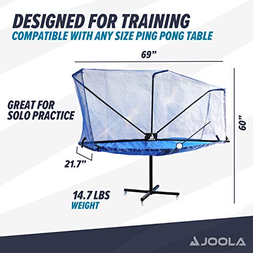 INTT JOOLA Rolling Table Tennis Ball Catch Net - Foldable Ping Pong Practice Net with Wheels, Collection Net for Ping Pong Robots, Serves and Multi-Ball Training,Blue