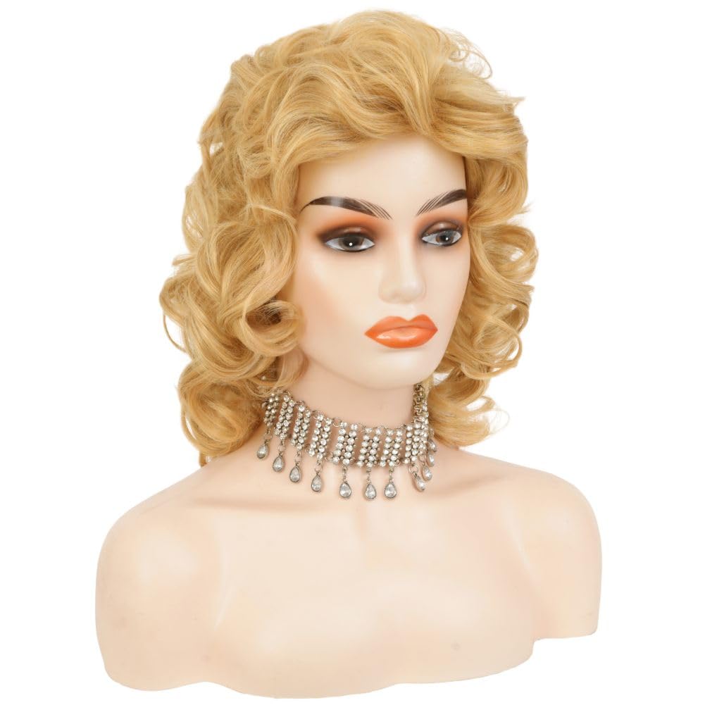 Blonde Shoulder Length Curly Wigs for Women Short Wavy Side Part Natural Hair Wig Heat Resistant Fibre Retro Wig for Daily Cosplay Party Use - Image 4