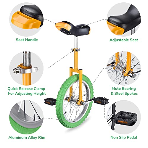 ZeHuoGe Unicycle Excellent Manganese Steel Frame Leakage Protection Mute Bearing US Delivery (Colorful, 16")