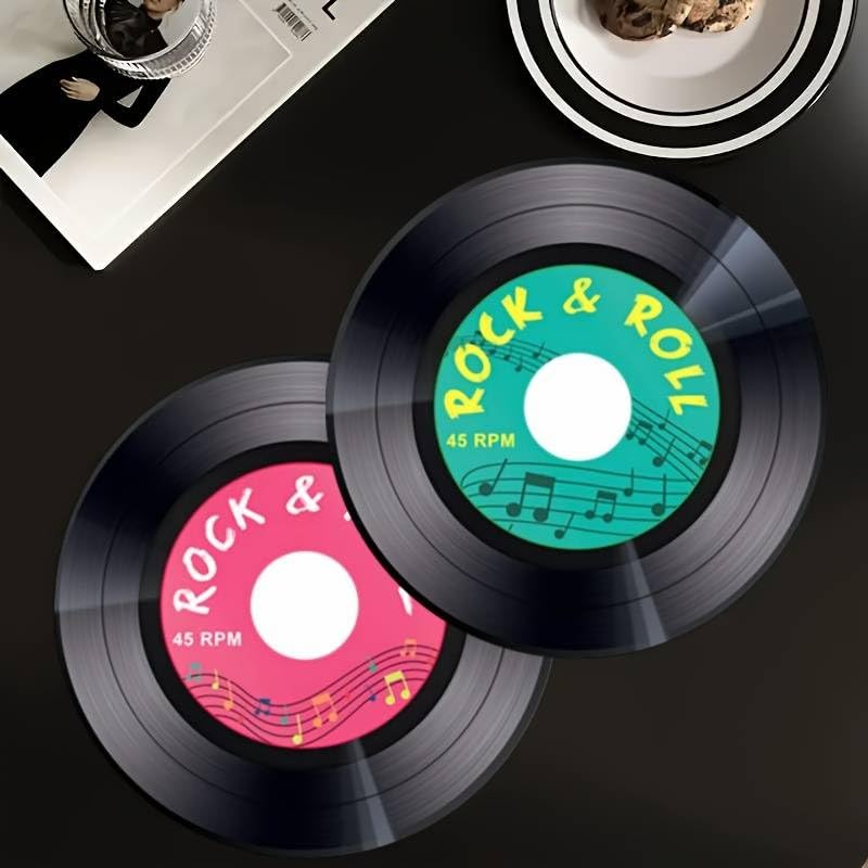 Image of Retro Vinyl Record Design Wooden Coaster Colorful Heat-Resistant Drink Suitable Cafes, Bars, and Homes Retro Style Kitchen Table Accessories Durable Wooden Decorative Items Choice Hotel