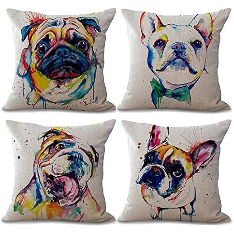 Funda de Almohada para Cojín Gspirit Perro Algodón Lino Decorativo Cover