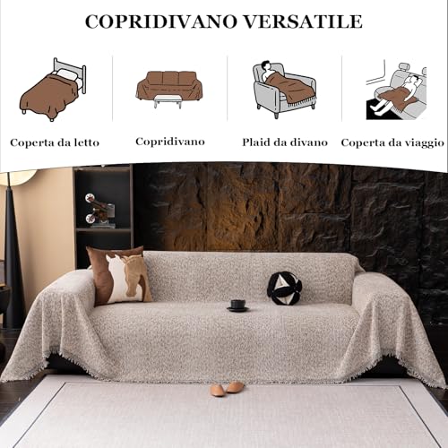 Housse de canapé chenille anti-salissure et jeté modulable pour grand salon