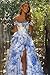 GATMAHE Chiffon Floral Prom Dresses for Women Plus Size Blue Ruffle Off Shoulder A Line Formal Gown High Split Corset Evening Party Dress US28W