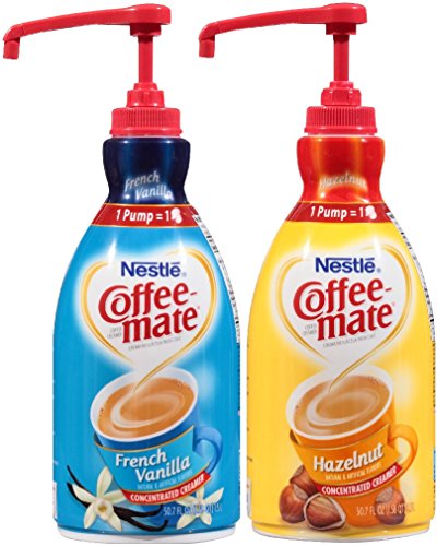 Coffee Mate Liquid Concentrate 1.5 Liter Pump Bottle - 2 Variety Pack Hazelnut & French Vanilla