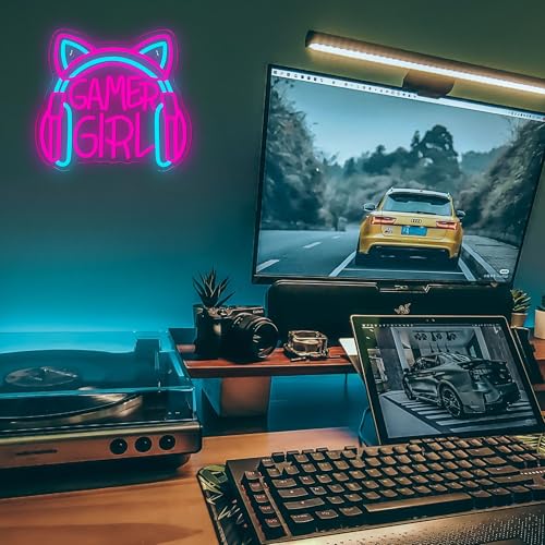 Image of Mutank Gamer Girl Cat Headphones Neon Sign, Game Room Neon Sign USB Powered Game Headphone Sign LED Dimmable, for Gaming Room Bedrooms and Cat Ear Girl Man Caves Decor(13.3 * 12.2 In)