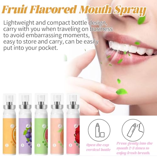 Mundspray, 5 Stück Mundspray Mit Fruchtgeschmack, Atemerfrischer Mundgeruchspflege Mundspray, Tragbares Erfrischendes Mundspray, Frischer Atem, Mundgeruch Bekämpfen, Reduziert Mundtrockenheit – Bild 6