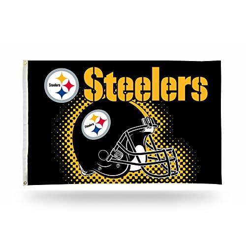 Rico Industries NFL Pittsburgh Steelers Helmet 3-Foot by 5-Foot Single Sided Banner Flag with Grommets