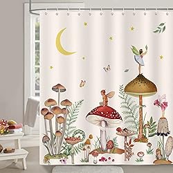 Cortina Baño Aliexpress Bonhause Cortina de Ducha Setas Retro Planta Silvestre Cuento de Hadas Beige Cortina de Baño de Poliéster Impermeable Antimoho Lavable Cortina Ducha 180 x 180 cm con 12 Ganchos