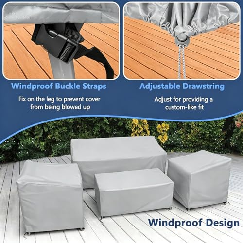 Image of STARTWO Outdoor Furniture Cover Waterproof, 600D Heavy Duty 4 Piece Patio Furniture Set Cover for Outside Couch, Lawn Chairs, Coffee Table, Windproof with Buckle Strap, Grey