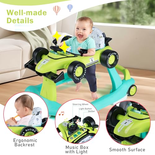 Image of BABY JOY 4-in-1 Baby Walker, Foldable Activity Walker with Adjustable Height & Speed, Music, Lights, Anti-Rollover, Toddler Push Walker, Baby Walker with Wheels for Boys Girls 6-18 Months (Green)