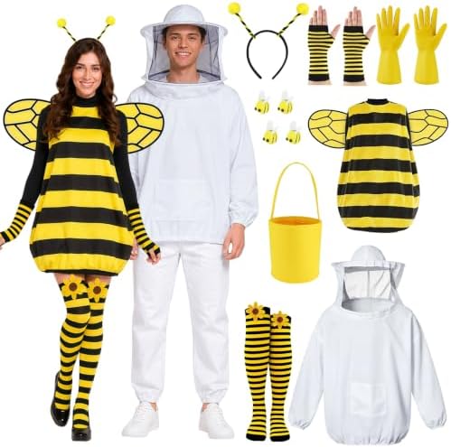Letsroar 2 Sets Halloween Couples Costumes Bee Costume Beekeeper ...
