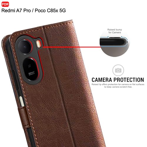 Image of TheGiftKart Flip Back Cover Case for Mi Redmi A7 Pro /Poco C85x 5G / C81 | Dual-Color Leather Finish | Inbuilt Stand & Pockets | Wallet Style Flip Back Cover Case (Faux Leather, Brown & Coffee)