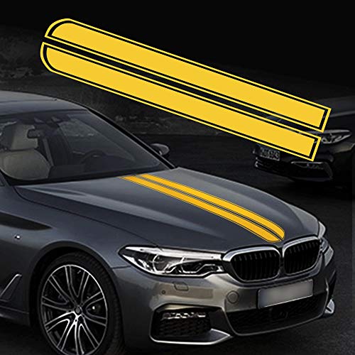 TOMALL 1 Paire 129 cm x 24 cm Capot De Voiture Stripe Autocollant Auto Racing Body Side Stripe Decal Capot Toit Jupe Pare-Chocs Stripe Decal Modifié Vinyle Décoration pour Voiture (Jaune)