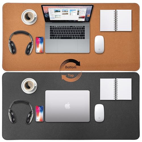 TORVEN Sous Main Bureau 80 x 40 cm - Tapis de Bureau en Cuir et Liège, Antidérapant & Imperméable & Facile à Nettoyer, En Noir, Gris, Beige, Marron, Rose, Pour Bureau, Domicile, Étude, Gaming