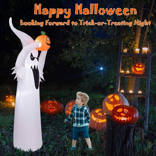 Gonfiabile Gigante Per Halloween Fantasma Con Lapide E Zucca - 1,8m Con Luci LED Integrate - PTS Ghosts
